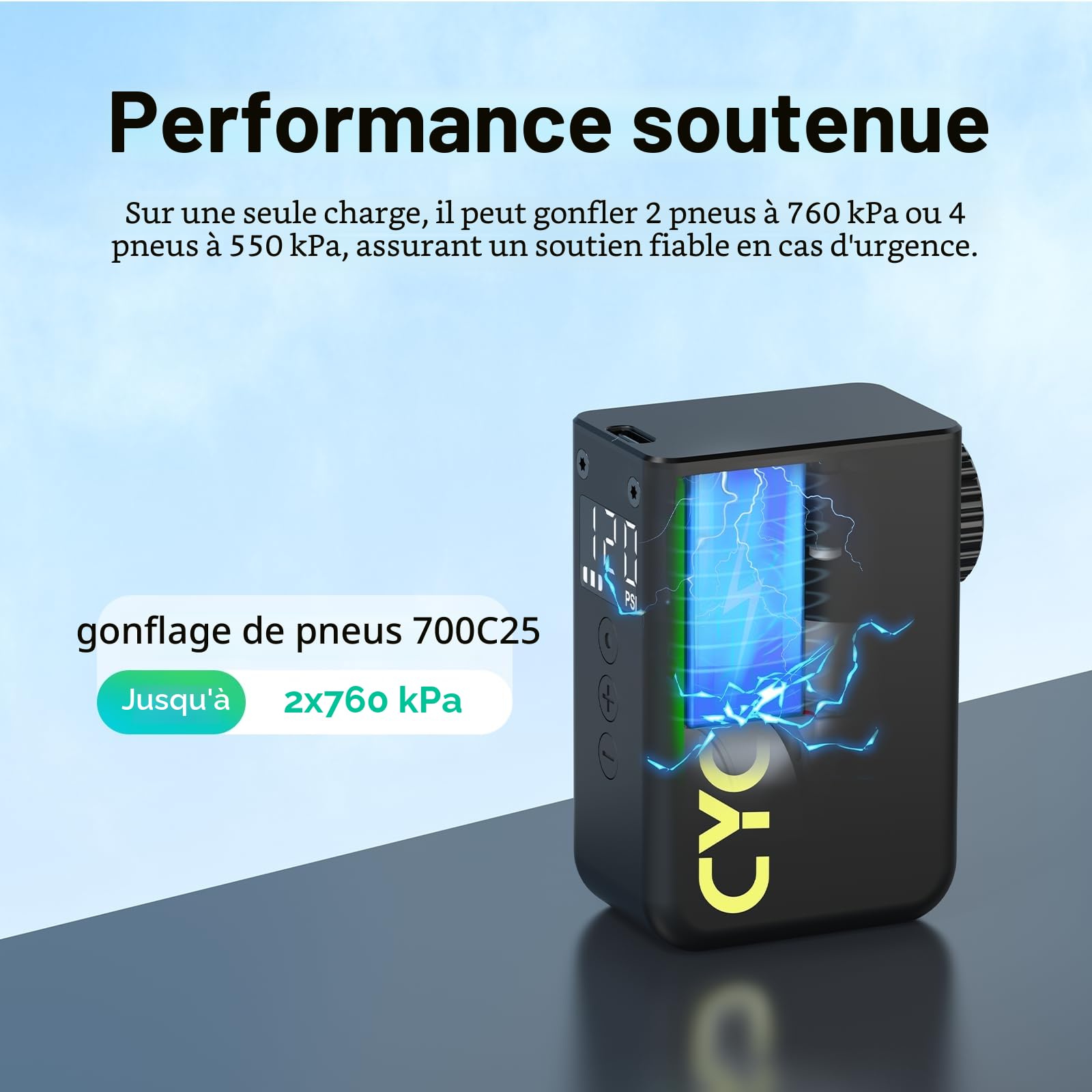 CYCPLUS AS2 Ultra Pompe à Vélo Électrique Compacte 120 PSI Manomètre Arrêt Automatique Valves Presta Schrader