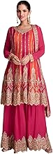 Miss Ethnik Women's Pink and Orange Color Traditional Chinon Embroidered Stitched Kurta Palazzo Set With Embroidered Dupatta (ME-1132-Pink)