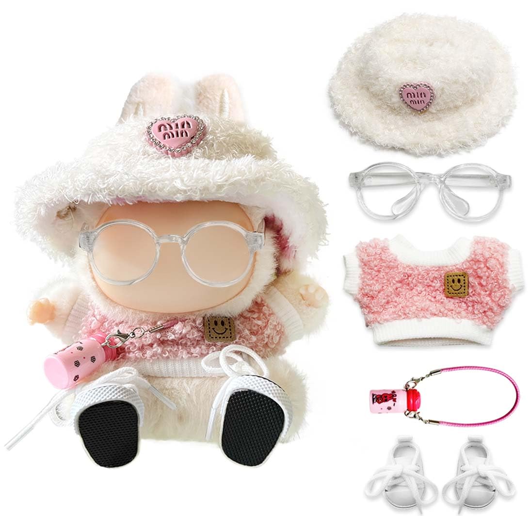 Vêtements Pour Poupée En Peluche De 17 Cm - Ensemble Pull Et Bonnet Blanc En Acrylique Doux, Cadeau Enfant