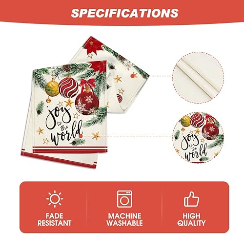 Miniatura 5 de Artoid Mode Camino de mesa de Navidad con bolas de pino y flor de pascua, decoración de mesa de comedor para decoración de fiesta en el hogar, 13 x