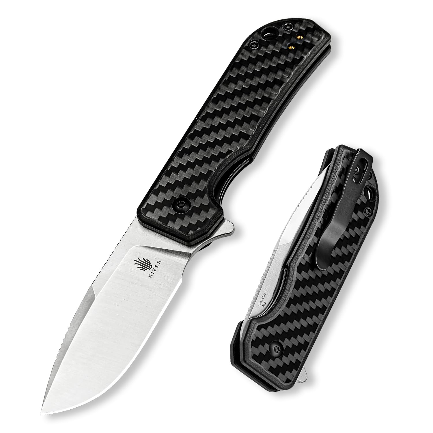 Kizer Nice Guy Pocket Folding Knife, 2.84" 154CM Blade, Lightweight Sharp Camping and Hiking Knife, G10 Carbon Fiber Handle, Liner Lock Flipper Knives V3011C1