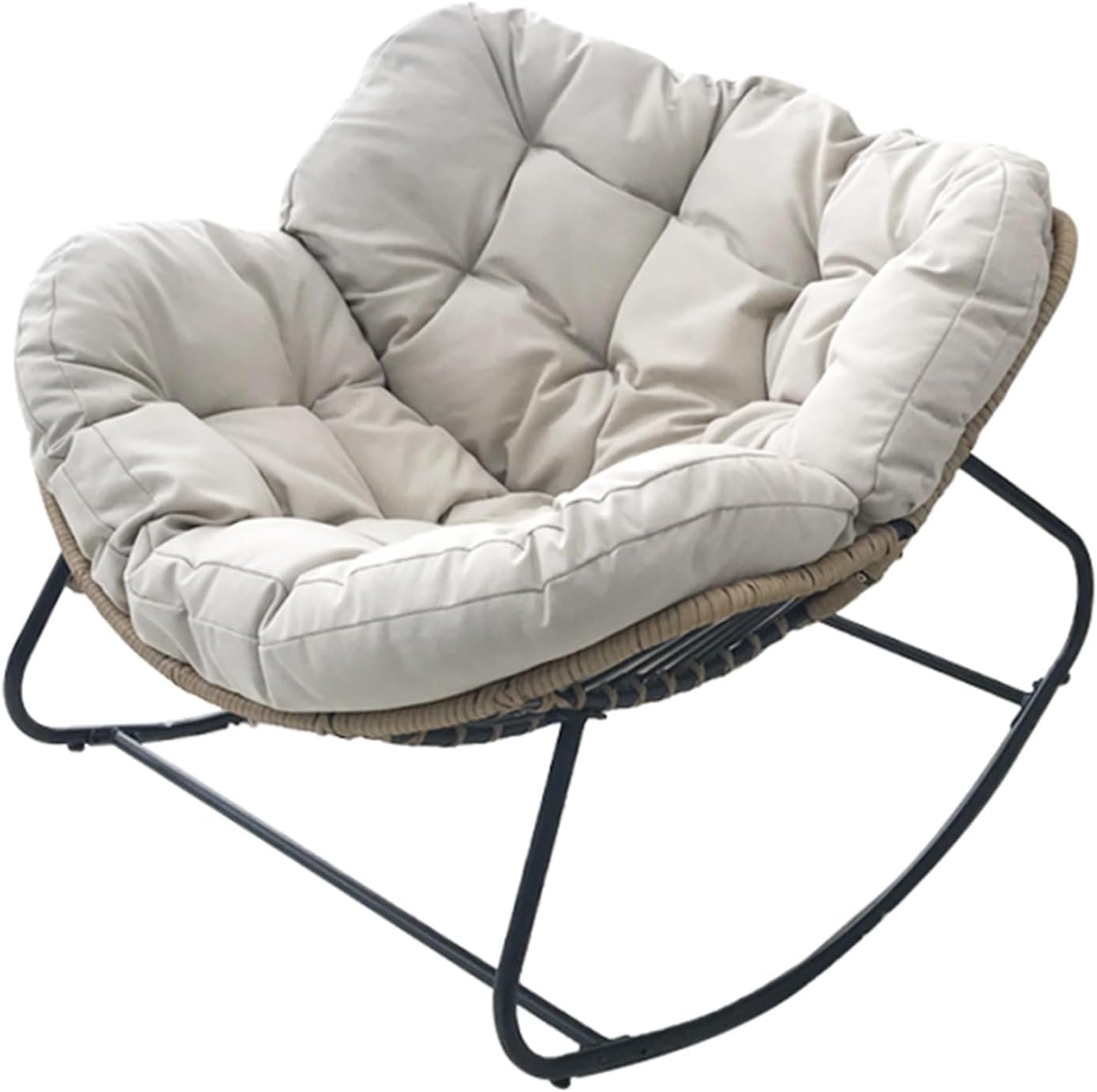 Indoor & Outdoor Front Porch Rocking Chair, Rattan Rocker Padded Cushion Recliner Outdoor, Modern Lounge Chair for Living Room Patio, Balcony, Front Porch, Garden