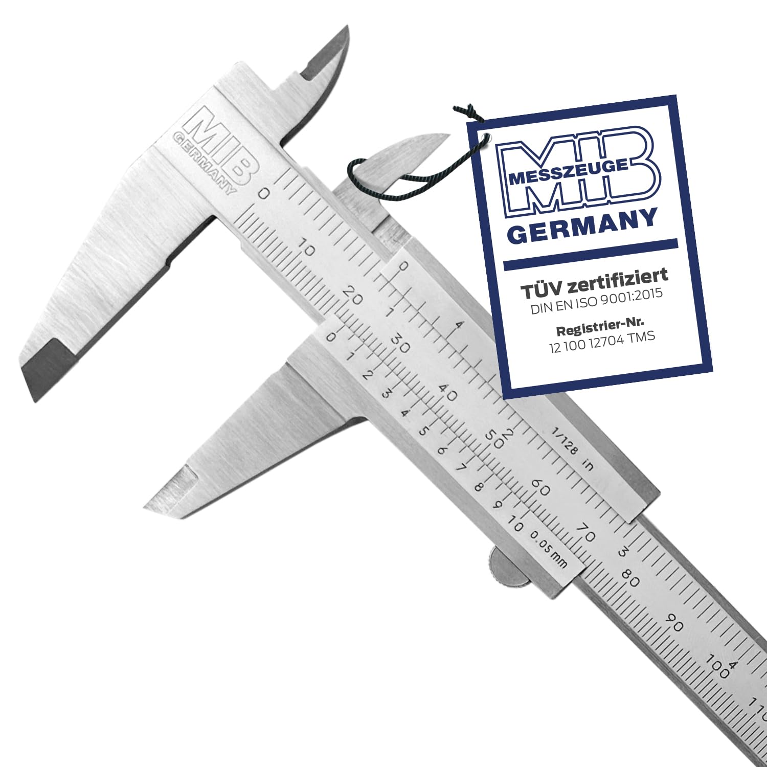 MIB - Calibro a corsoio con vite di bloccaggio, DIN 862, 300 mm, calibro scorrevole in acciaio inox, calibro a spinta, cromato opaco, calibro di precisione per 4 misurazioni, strumento di misurazione,