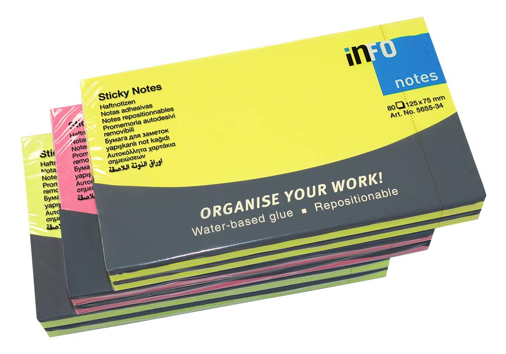 Haftnotizen, Brilliantmix, 125 x 75mm, 80 Blatt pro Block, 6 Blöcke pro Pack, 20 Packs im Karton