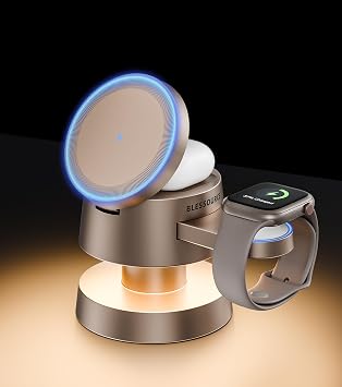 4 in 1 Wireless Charging Station,Night Light,for iPhone Apple Watch Earbuds | 15W Fast Charging, Adjustable Viewing Angle, Adjustable Warm & Cool Light