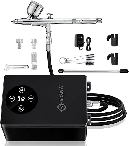 RDSWA Airbrush Kit with Quiet Air Compressor,Portable 51psi Pressure,One-Button Easy
