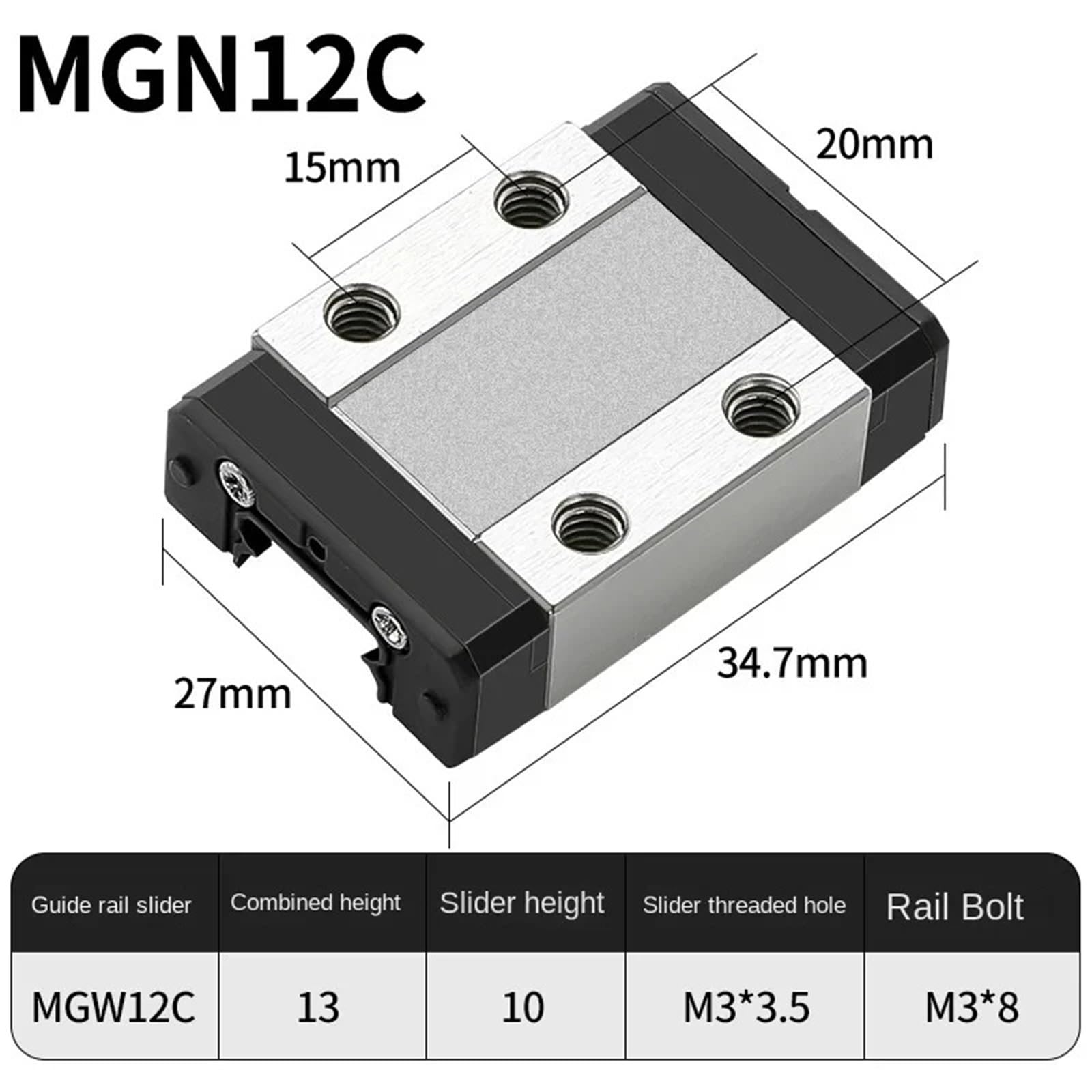Prowadnica liniowa + wózek MGN12C, miniaturowa szyna ślizgowa do drukarki 3D (320mm)