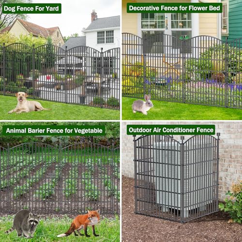 Image of 10 Panels No Dig Decorative Garden Fence with Gate - 40 in (H) x 23.6 ft (L), Dog Fence Outdoor for Yard, Rustproof Metal Animal Barrier Ground Stakes Fencing for Garden, Patio, Flower Bed