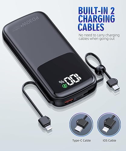 Miniatura 4 de Cargador portátil - Banco de energía de 15000 mAh soporta PD 30 W de carga rápida Enchufe de pared de CA integrado y 2 cables de salida con pantalla