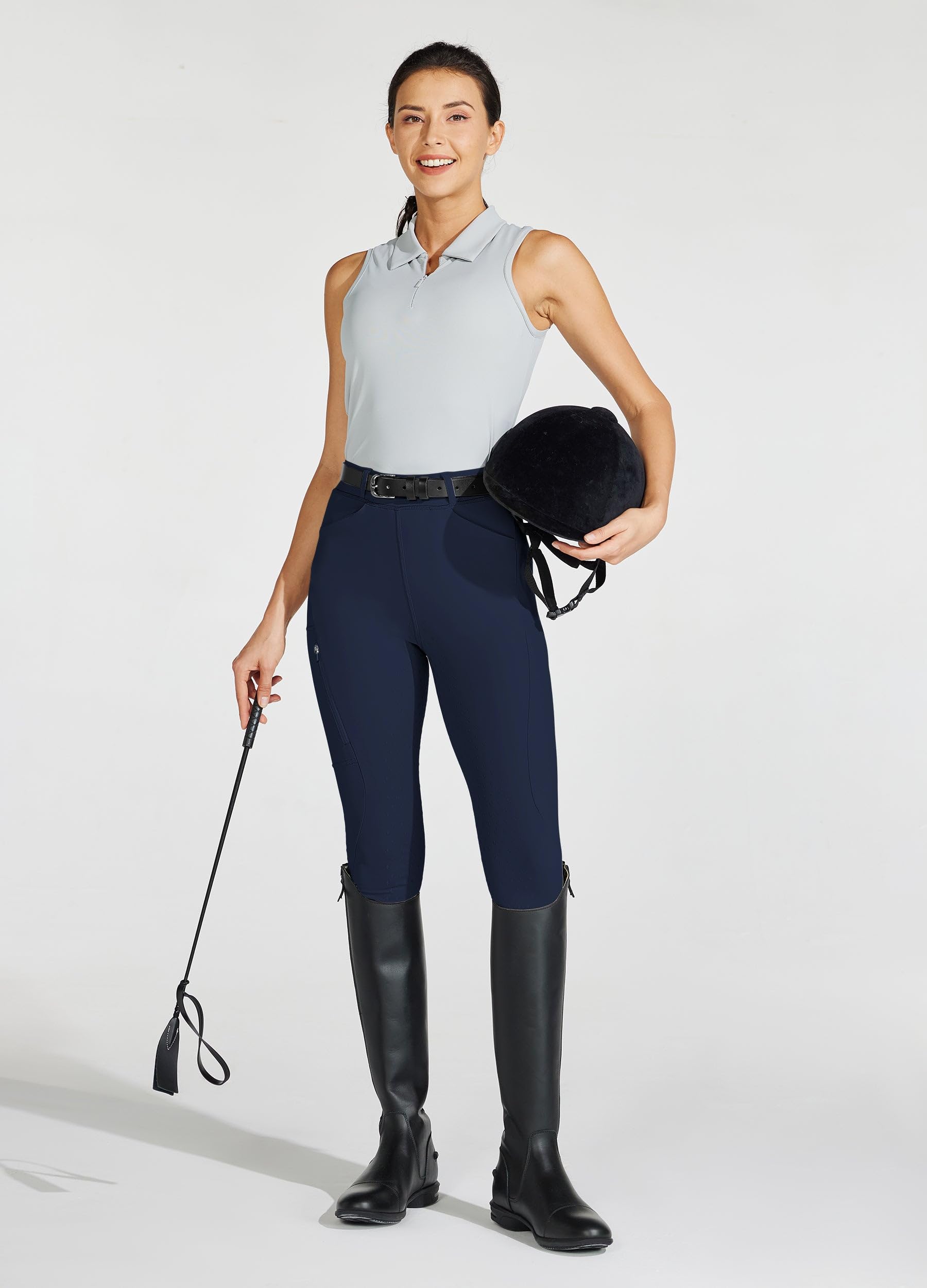 WILLIT Pantalon d'équitation femme silicone taille haute stretch poche zippée passants ceinture