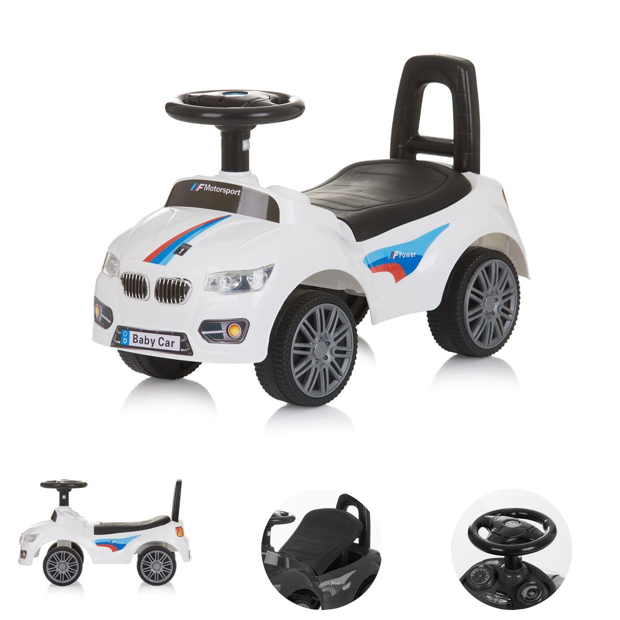 Chipolino Children's Sprinter Push Car Storage Space Under Seat Music Horn Backrest, Colour: White