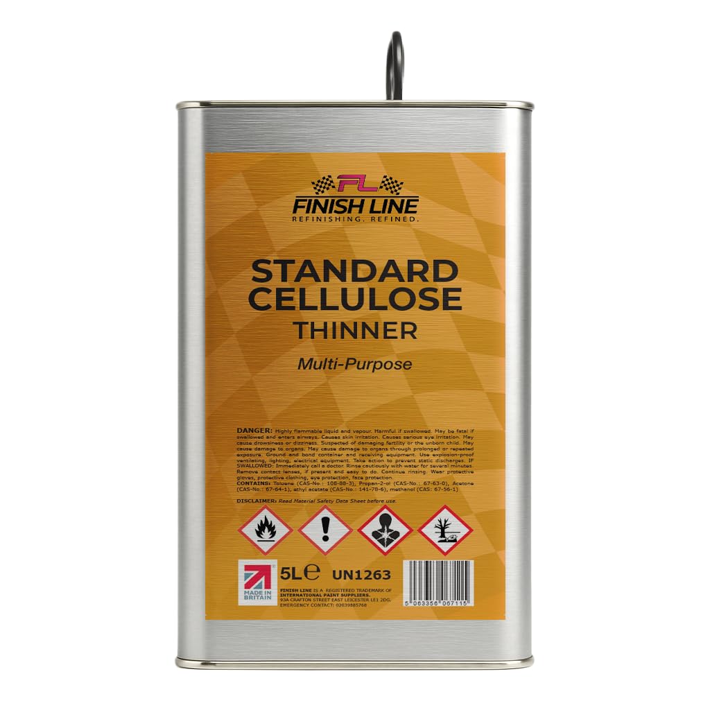 Finish Line Standard Cellulose Thinner, Multi-Purpose Paint Solvent for Lacquers and Primers, 5 Litre, Made in Britain
