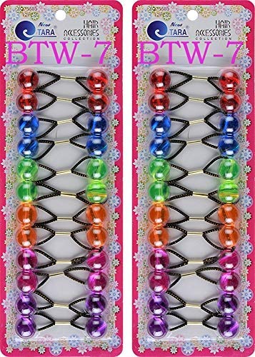 Tara Girls Twinbead Multi Cute Design Ponytail Elastics Pack Of 2 (BTW7)