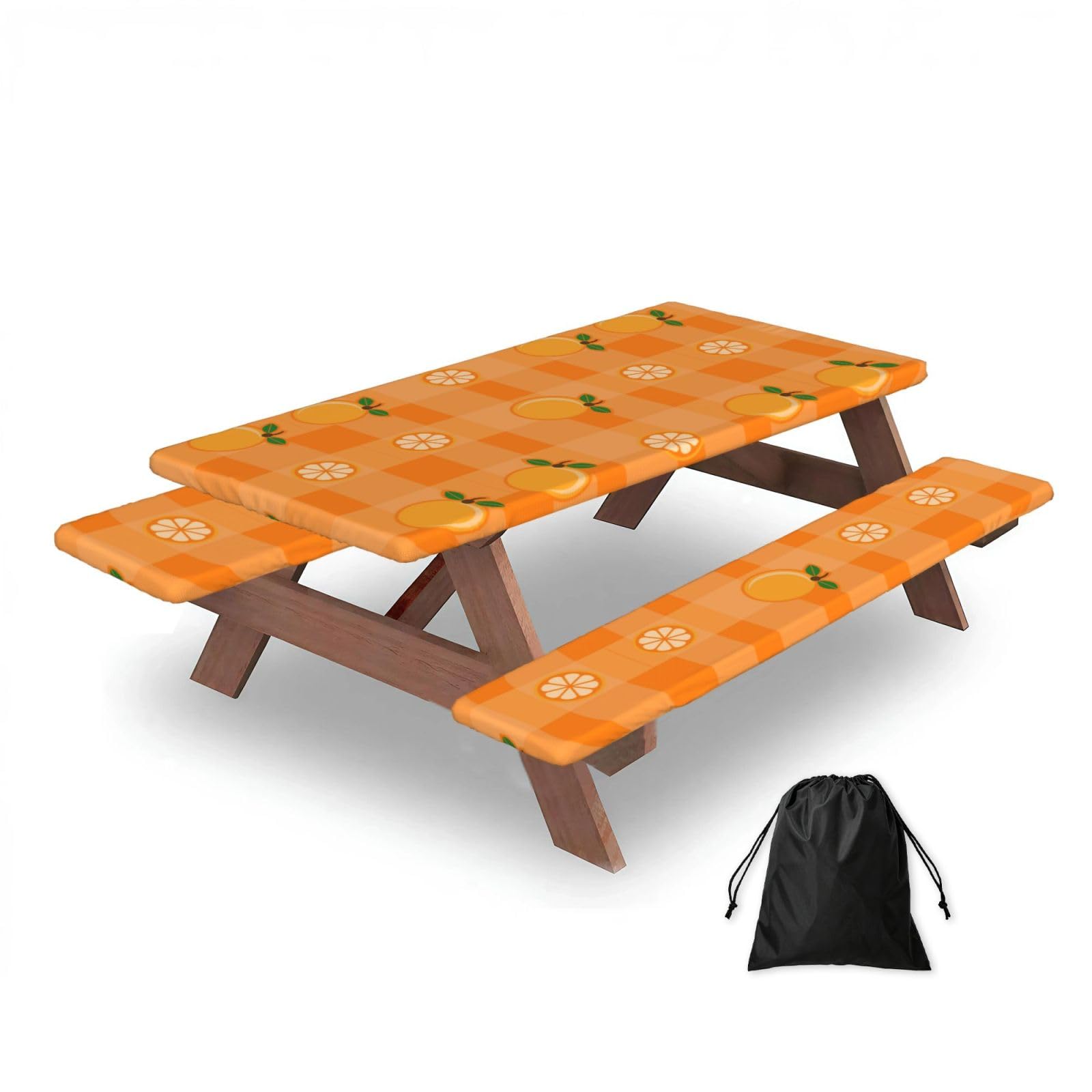 Dopklna As Picture Orange And Orange Leaves, Picnic Table Cover With Bench Covers -Waterproof Elastic Fitted Tablecloth For Garden Camping Patio 76X152cm