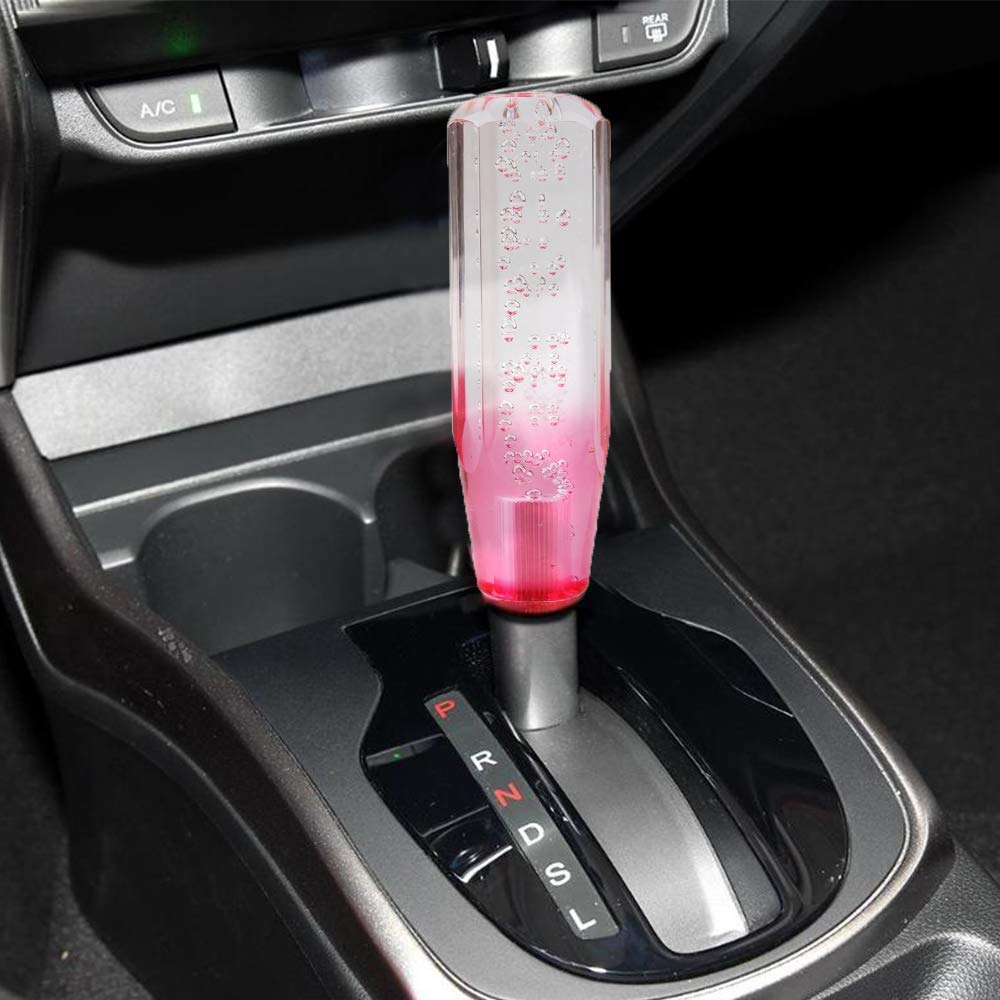Riloer Universal Car Manual Shift Lever, Crystal Bubble Pink + White Gear Shift Knob （15CM）
