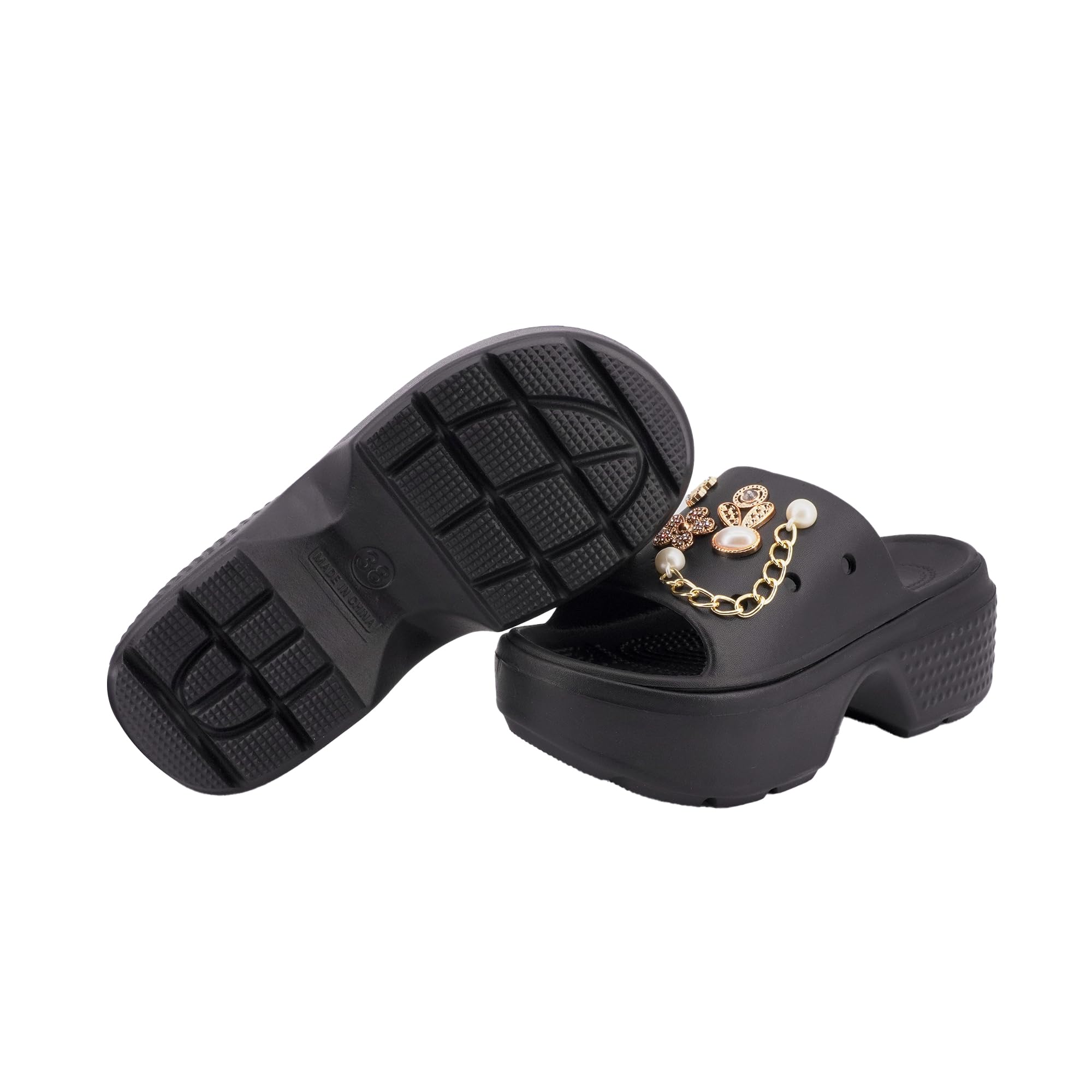 Ciabatte Donna con Zeppa 7.5cm, Plateau Pantofole Estive con Ciondoli DIY Rimovibili, Sandali Mare in EVA Leggeri e Antiscivolo per Vacanze e Casa