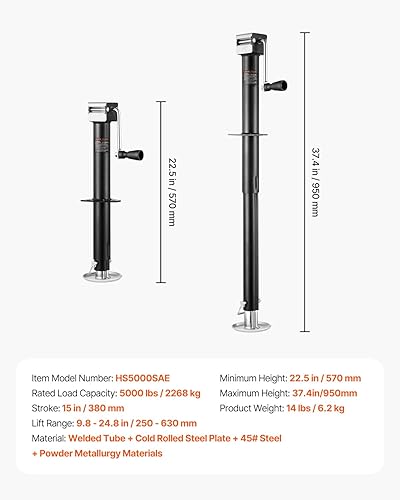 Miniatura 7 de VEVOR Montaje de gato de remolque A-Frame de 5000 libras, 38,1 cm de recorrido vertical, pata de caída ajustable, para caballos, utilidad, remolques