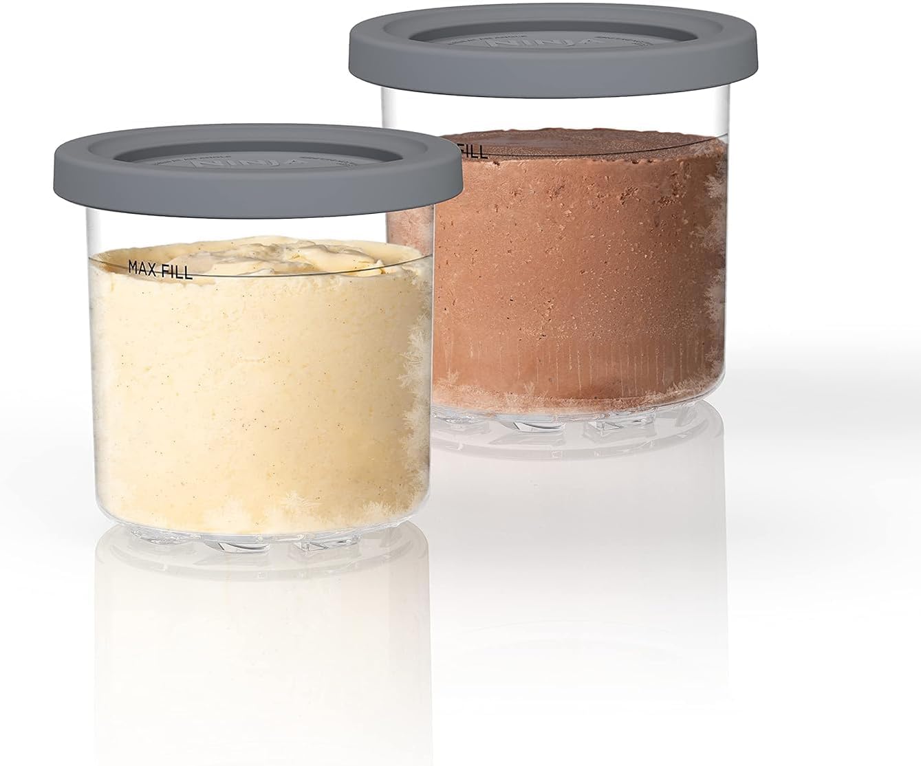 Ninja XSKPNTLD2C, Pints and Lids for CREAMi Ice Cream Maker, 2 Pack, Clear/Grey (Canadian Version)