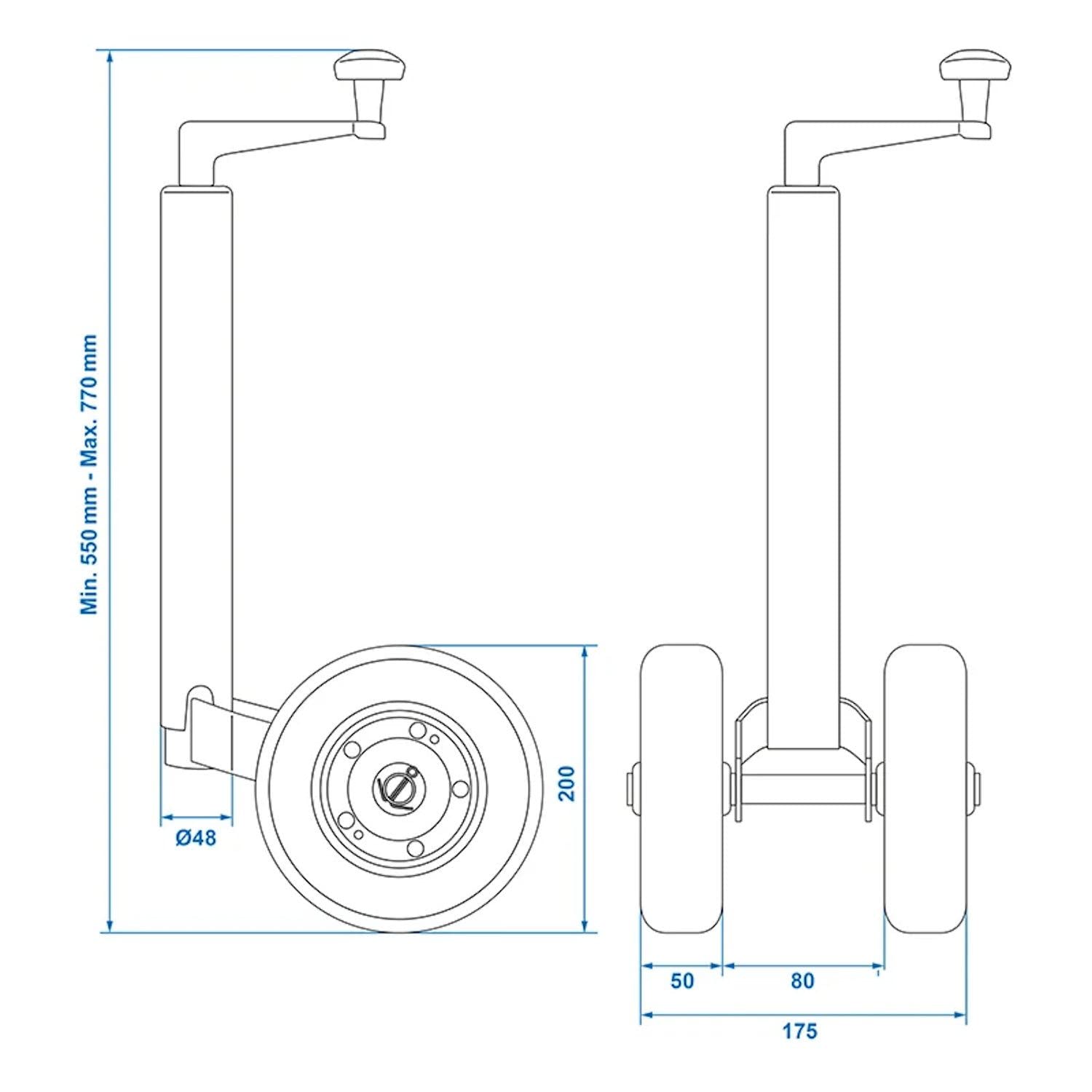 ProPlus Podwójne koło podporowe przyczepa koło gumowe podwójne koło podporowe 550 x 770 mm koło dyszlowe