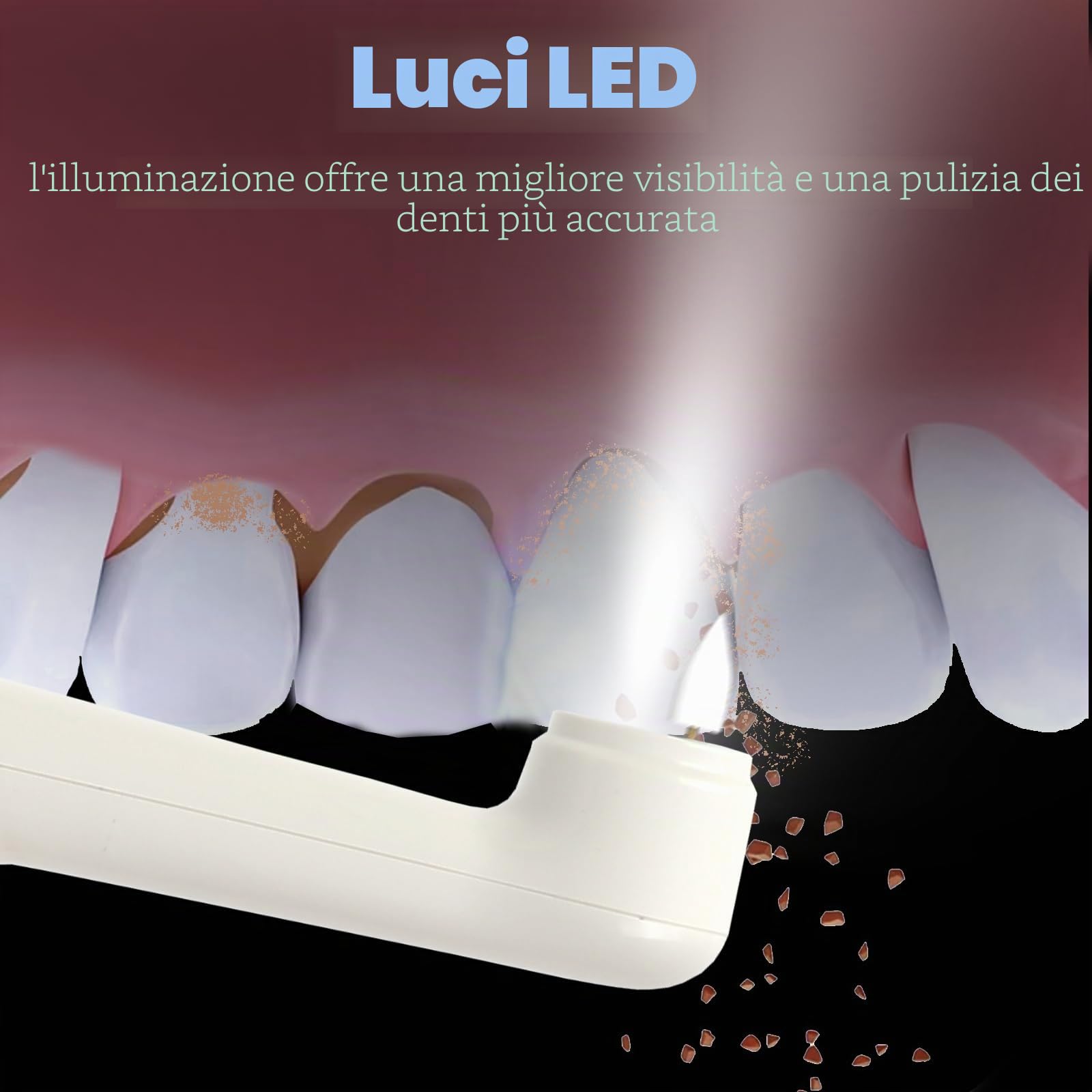 Lucidatore dentale elettrico multifunzionale, impermeabile IPX6, 5 modalità di intensità, luce LED, 5 accessori, sbiancamento dei denti e pulizia profonda
