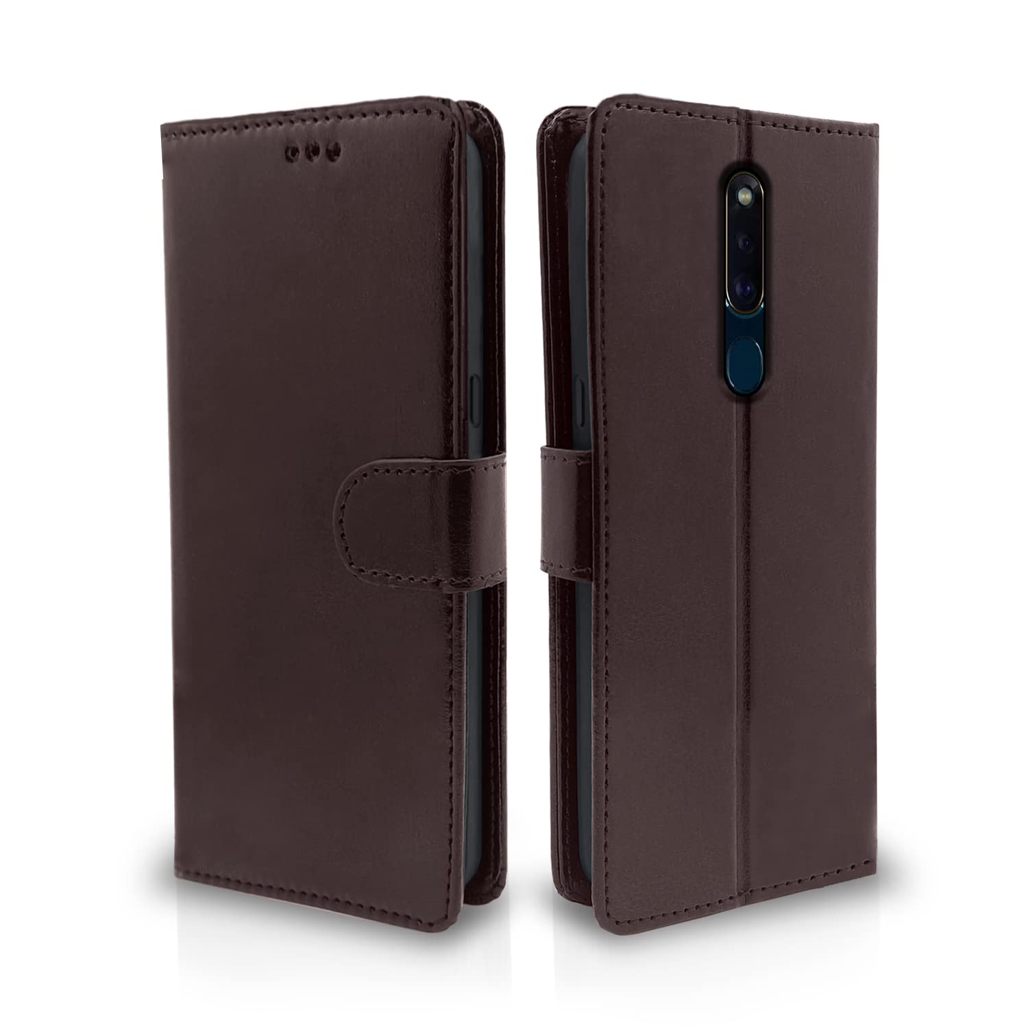 Pikkme Oppo F11 Pro Flip Case Leather Finish | Inside TPU with Card Pockets | Wallet Stand and Shock Proof | Magnetic Closing | Complete Protection Flip Cover for Oppo F11 Pro (Coffee)-image-37