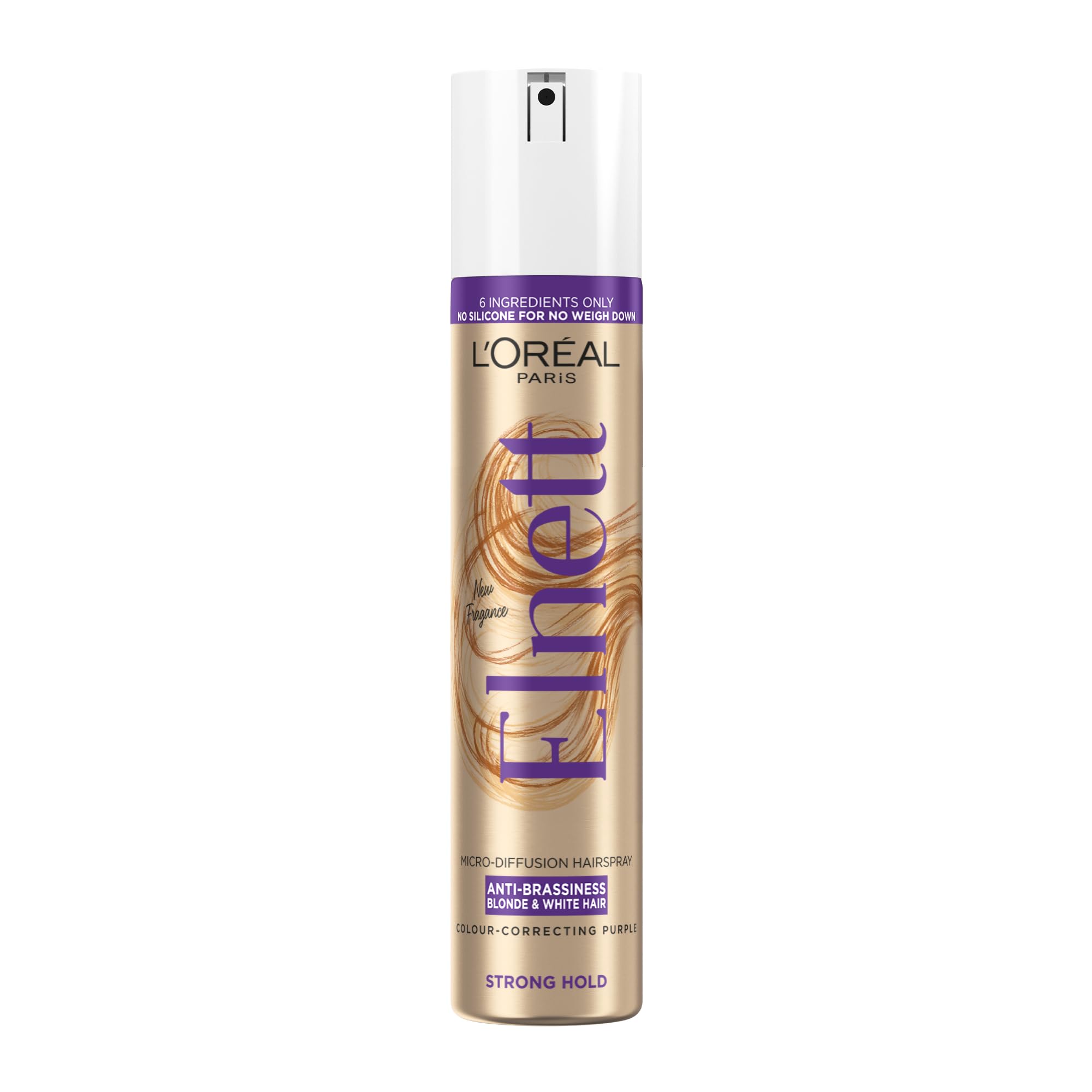 L'Oréal Paris Elnett Hair Spray, Anti-Brassiness With Up to 72H Hold, Neutralise Unwanted Yellow Tones, Frizz Protection, For Blonde & White Hair, 200ml