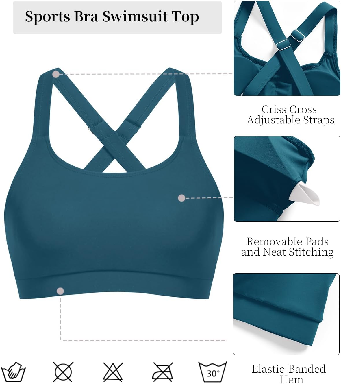 Women Sports Bra Swim Top - Swim Bra Bikini Tops Scoop Neck Bathing Suits Top Cross Strap 2025 Swimsuit Tops Only - Image 4