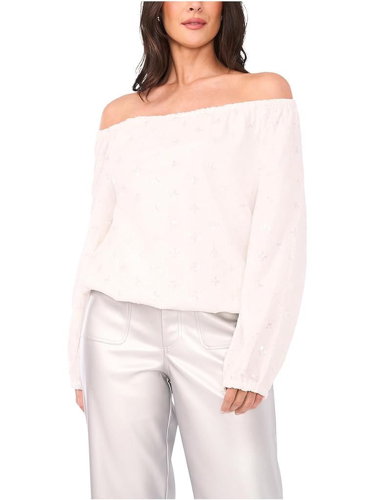 White Vince Camuto Off The Shoulder Long Sleeve Blouse