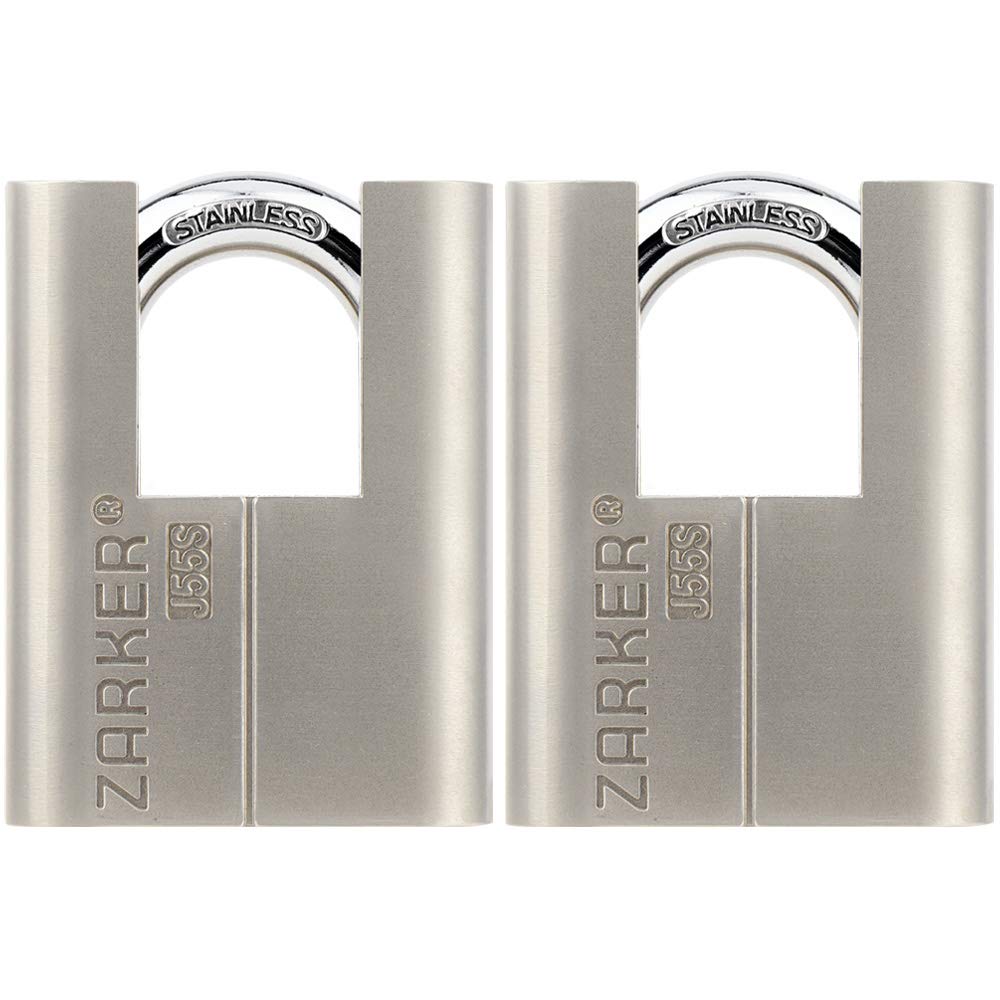 J55S keyed Alike Padlocks, Heavy Duty Stainless Steel Shackle Lock, Waterproof and Rustproof Storage, Warehouses, Garage, Outdoors, 2-Pack