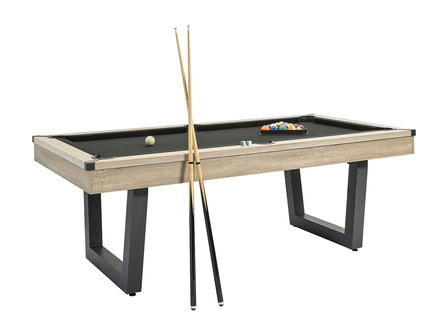 Vente-unique - Billar 6 plazas Melian - MDF - Negro, Color Natural Claro