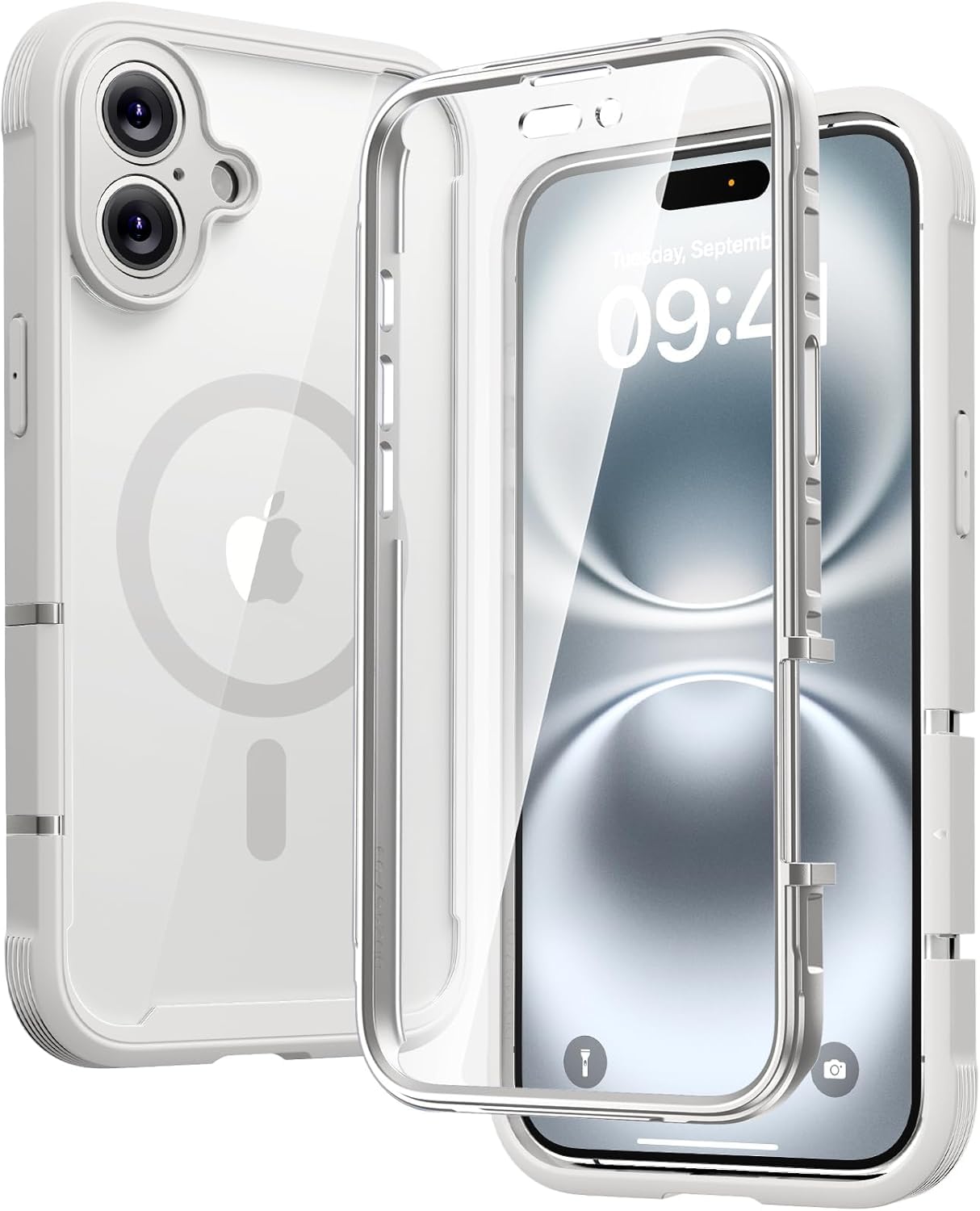 Diaclara Magnetic Designed for iPhone 16 Case 6.1'' [Full Camera Protection] Full Body Bumper with Privacy Screen Protector, [Compatible with MagSafe] Military Drop Proof Phone Case, White