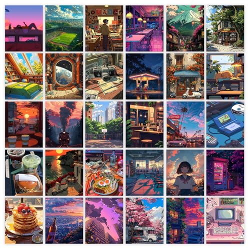 Image of Wallgasm Lofi Poster Set - Set of 30, 4 x 6 Inches Posters Room Decor Product | Poster for Home, Room, Gym, Dorm Room, Hostel | Collage Kit | Lofi aesthetic