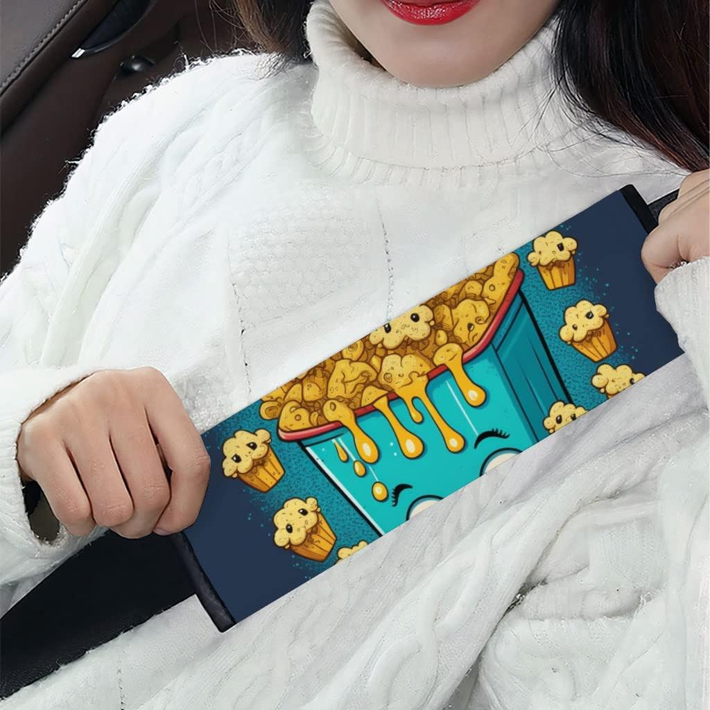 Popcorn Graphic Car Seat Belt Pads - Mouse Seat Belt Covers - Cartoon Seat Belt Covers