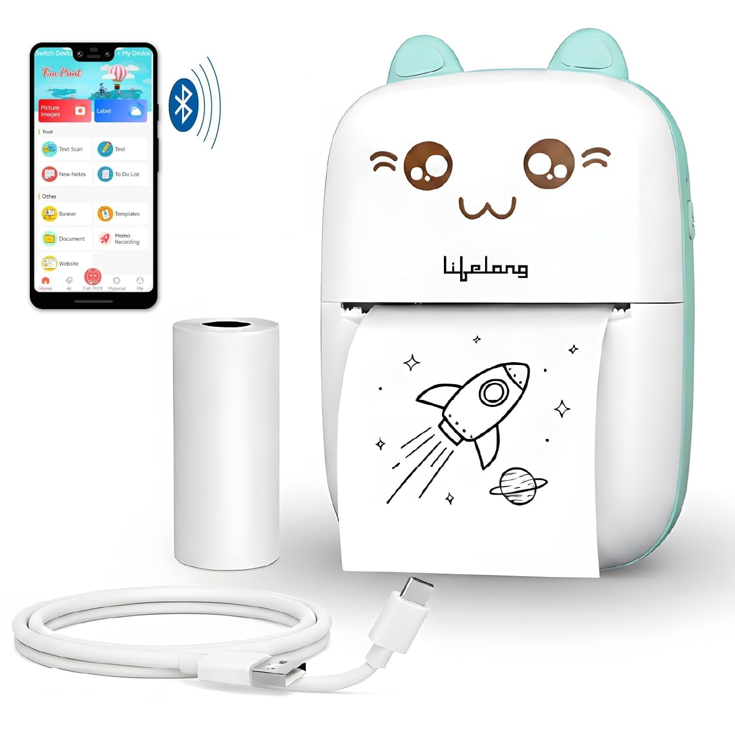 Mini Thermal Printer | Portable & Inkless | Support Bluetooth | Wireless Mobile Printing for Android | Photo Printing | Black & White Sticker & Mini Pocket Printer for Ki-ds-image-25