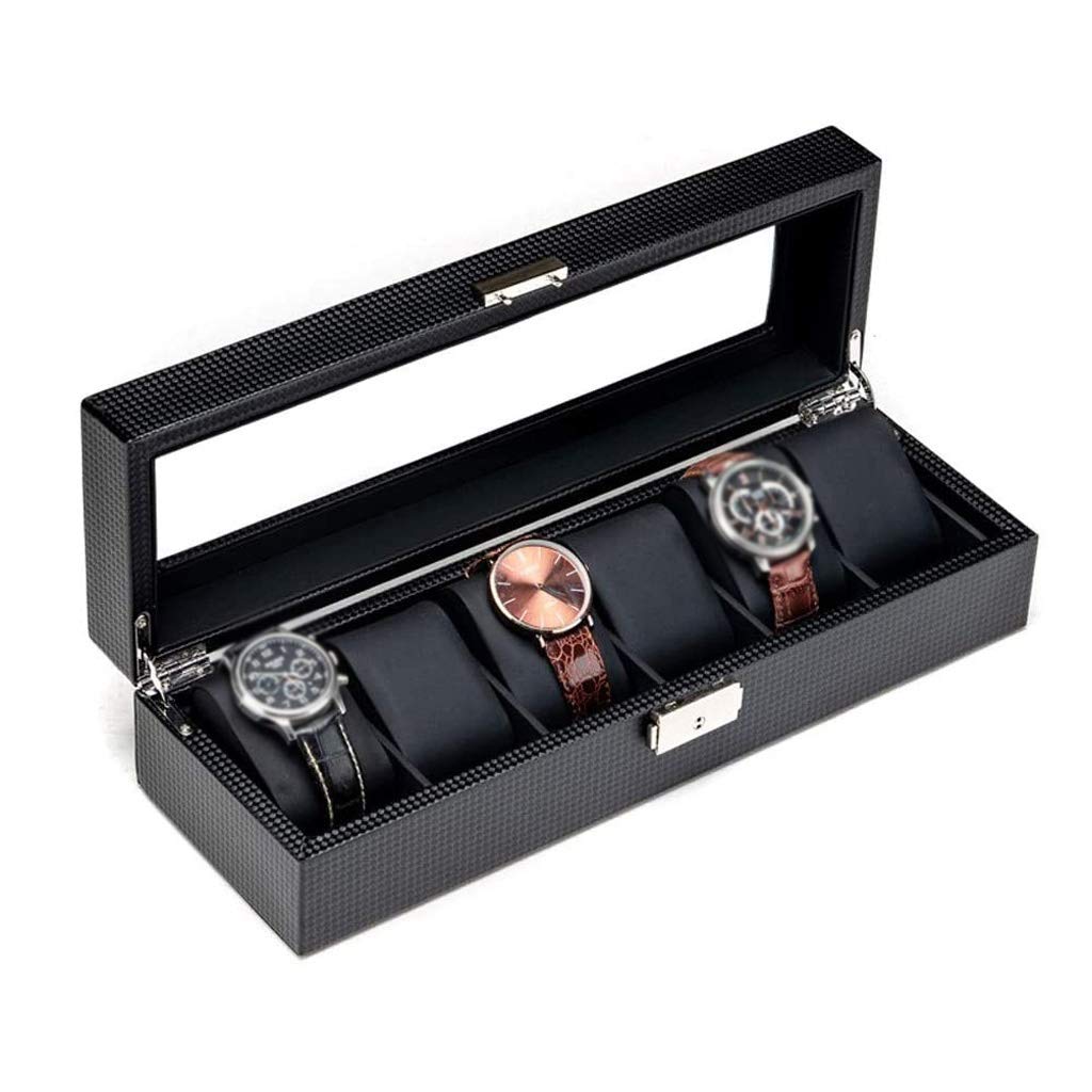 XBTGS Caja de almacenamiento de joyas, organizador de relojes, caja de almacenamiento de 6 ranuras, regalos de cumpleaños para hombres y mujeres,