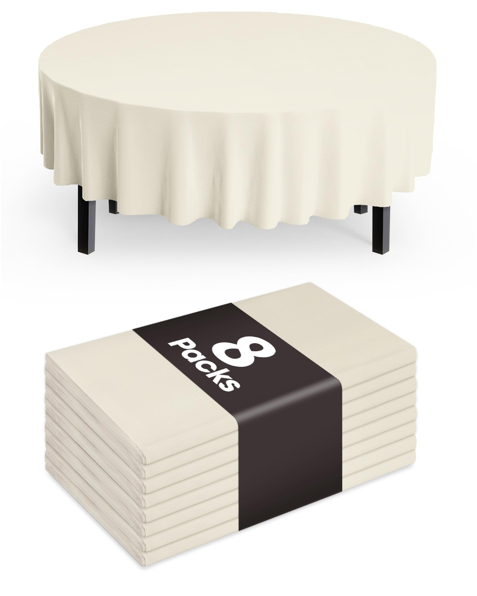 Pureegg Plastic Table Cloth Disposable 8 Pack, 84'' Round Table Cloths, Party, Wedding, Thanksgiving Decorations, Fall Tablecloths, Round, Beige Plastic Cover, Leakproof &amp; Sturdy, Cream, Ivory