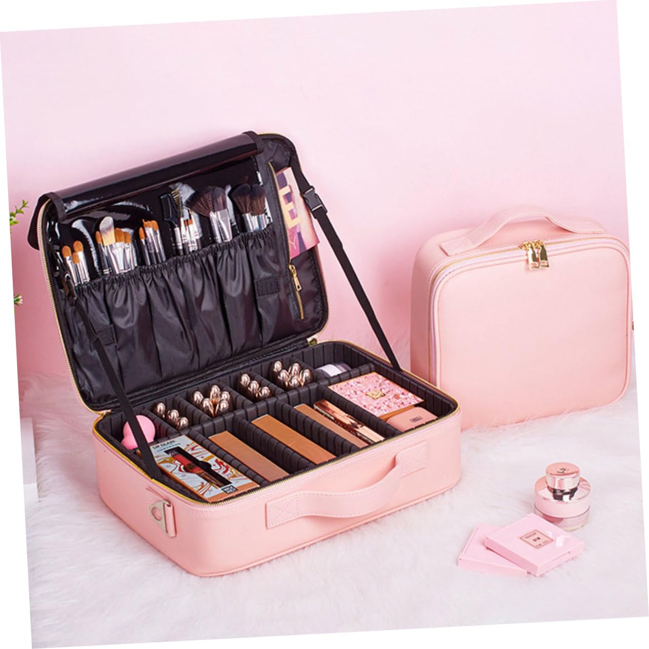 Kosmetiktasche mit Verstellbaren Fächern und Reißverschluss Kosmetikbeutel für Make-up und Beauty-zubehör Großes Aufbewahrungsetui für Reisen und Zuhause