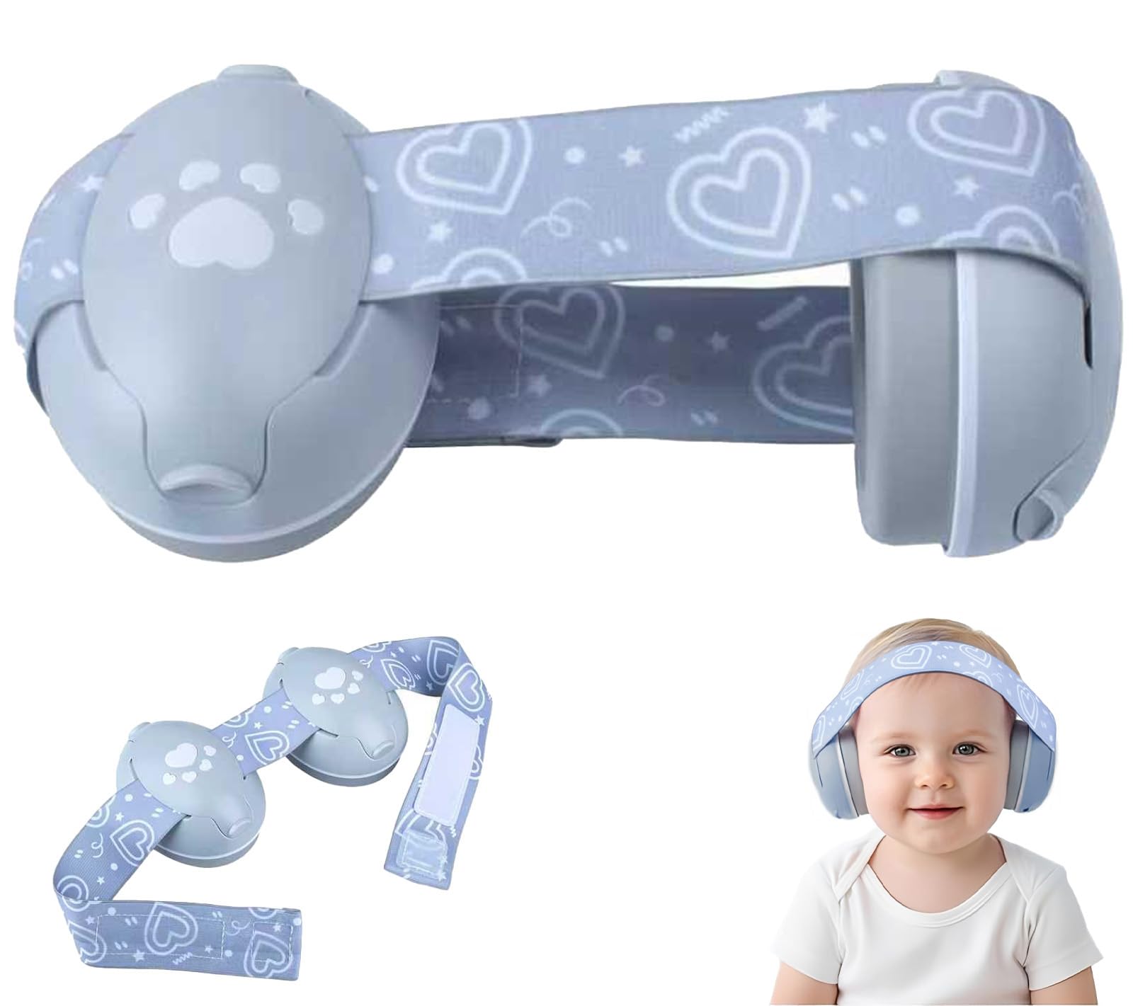 GUKOY Herzform Gehörschutz für Babys - Baby Kopfhörer Lärmschutz bis zu 25 dB, Verstellbares Anti-Rutsch-Kopfband bis 36 Monate, ideal für Schlafen, Reisen (Grau)
