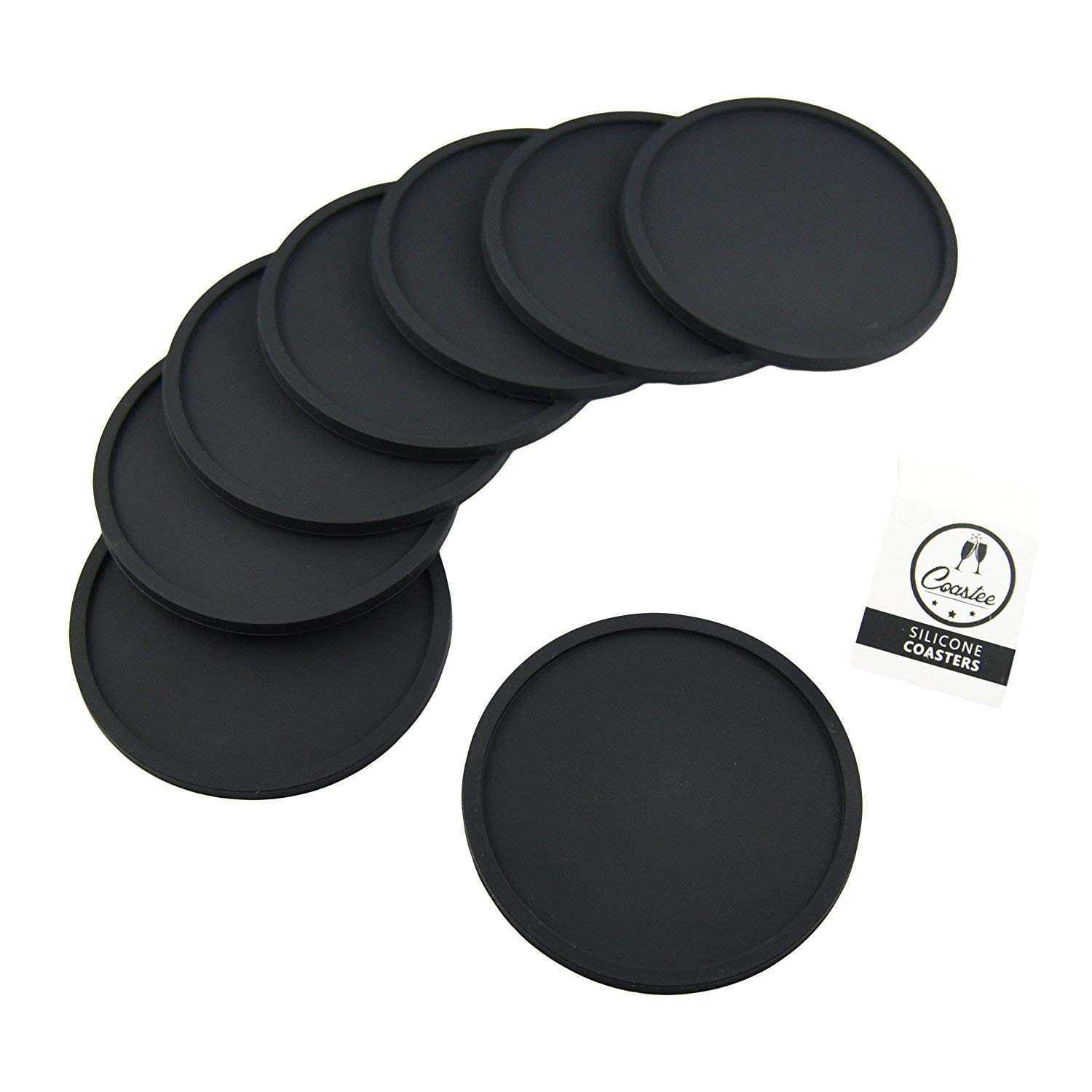 Coastee silicone glass coaster set for bar, living room, kitchen, set of 8 black
