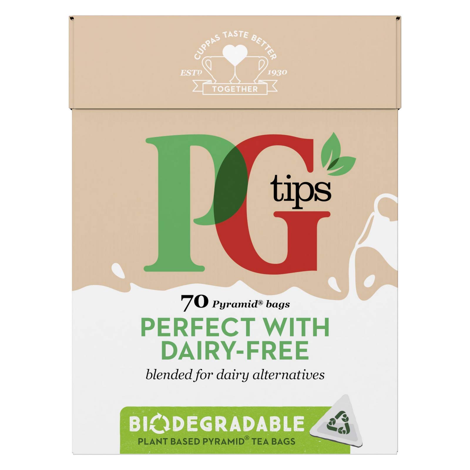 PG tips Perfect with Dairy-Free Biodegradable Pyramid Tea Bags, Suitable for Vegan Dairy Alternatives Everyday Teabags, (1 pack x 70 tea bags)