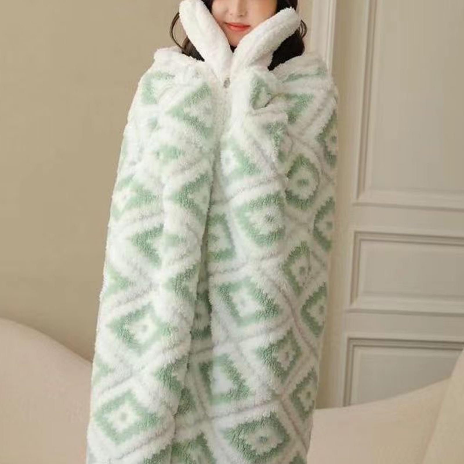 Manta chal capa con capucha verde portátil de jacquard grueso para viajes
