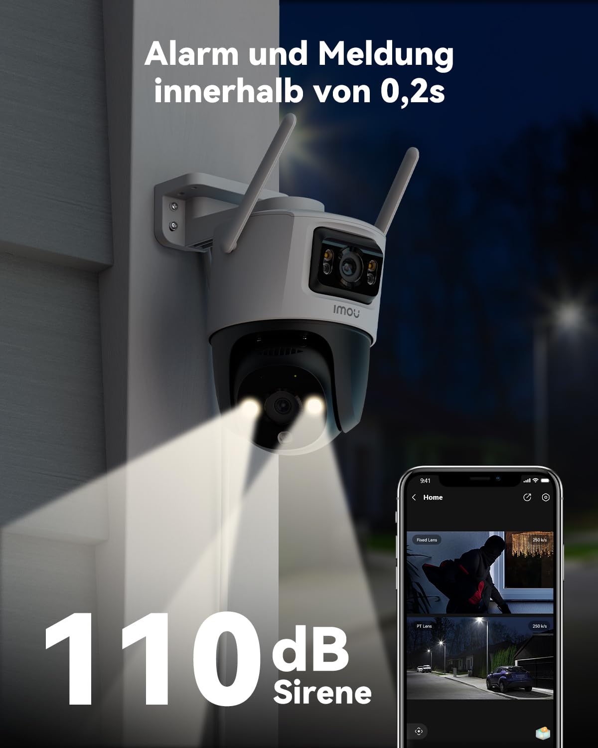 Imou 5MP+3MP Dual Kameras Überwachungskamera Aussen mit KI-Personen-/Fahrzeugerkennung, 360° PTZ WLAN Überwachungskamera Aussen, Farbnachtsicht, Automatischer Verfolgung, Zwei-Wege-Audio, Sirene, IP66