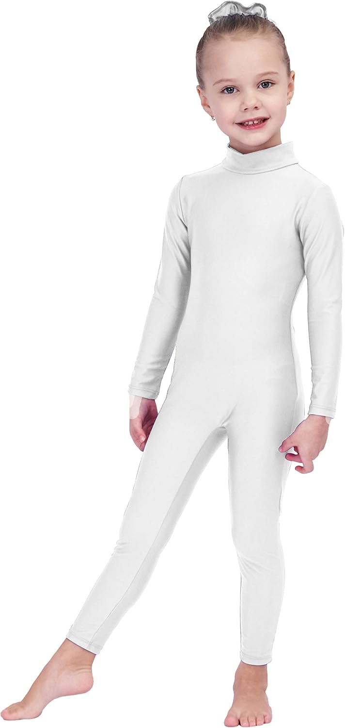 Kepblom Girls Long Sleeve Unitard Spandex Turtleneck Full Bodysuit for Kids