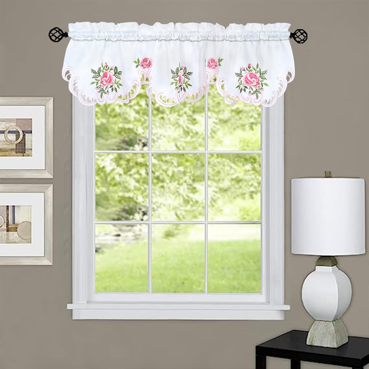 Molaxhome Beautiful Dazzling Embroidered Window Valance,Rod Pocket Valance and Tiers for Home Decor (Pink, W58x14L) - Image 3