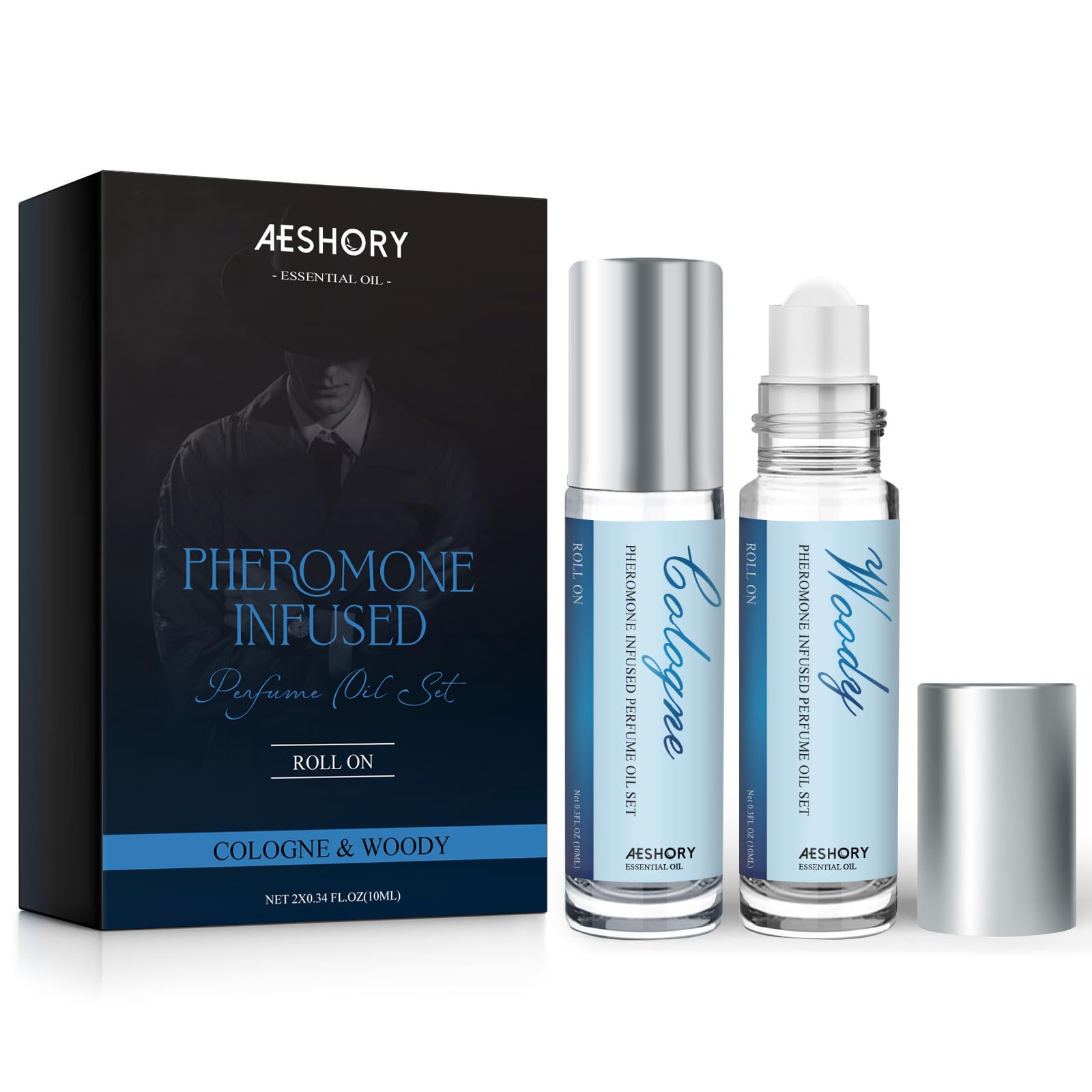 Aeshory Pheromone Perfume for Men - 2 Pcs Roll-On Pheromone Cologne Long-Lasting Scents Attraction Pheromone Infused Essential Oil