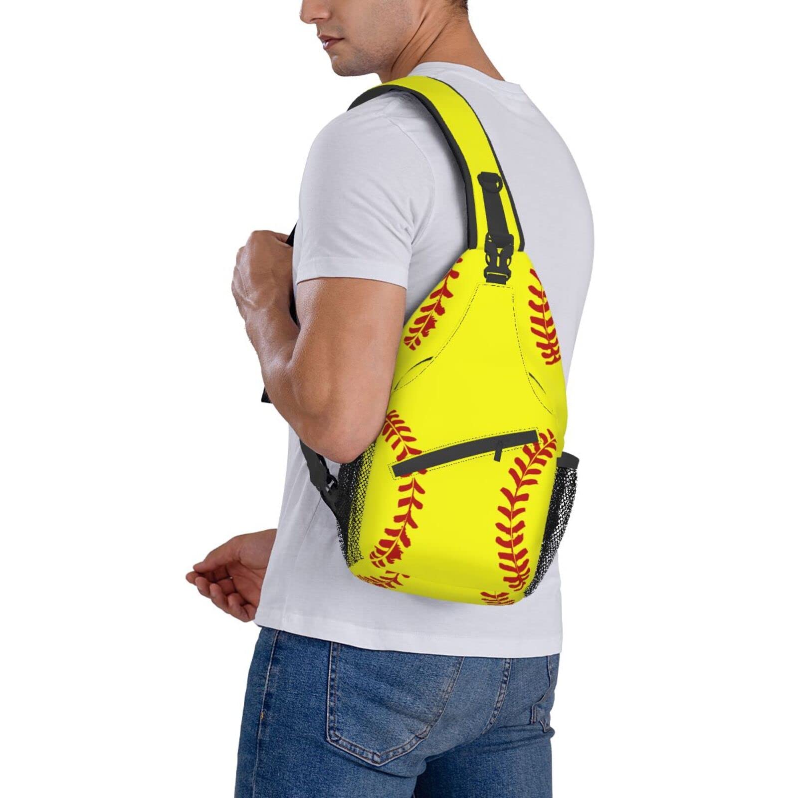 Mochila bandolera unisex para hombres y mujeres, bolsa de pecho casual, mochila de hombro, mochila deportiva de viaje, senderismo, Estampado de softbol., Mochilas Sling 7