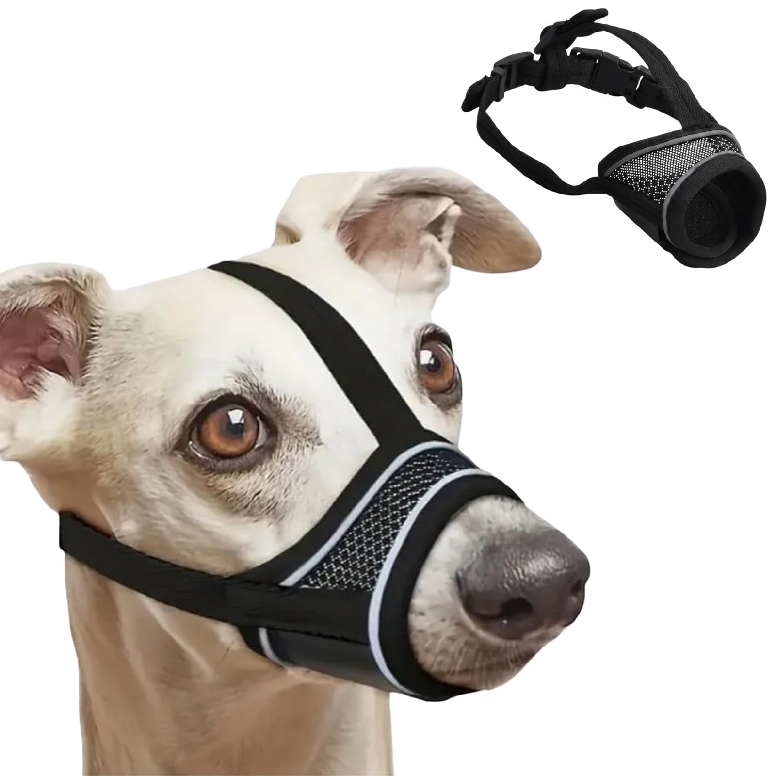 Solvio Soft Dog Muzzle for Small Medium Dogs, Breathable Mesh Muzzle with Adjustable Straps for Preventing Biting Barking and Chewing, Allows Panting and Drinking
