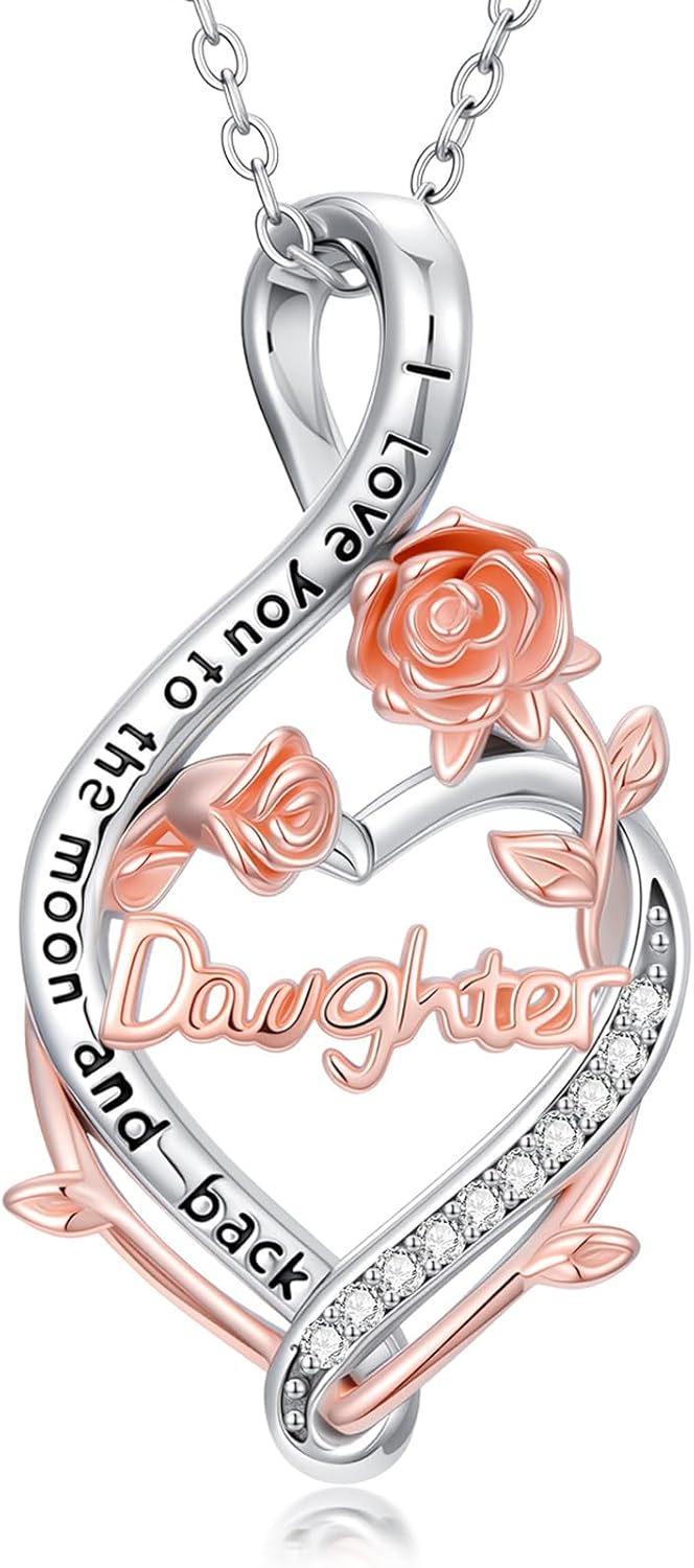 Dorunmo Mothers Day Gifts for Mom 925 Sterling Silver Rose Heart Necklace Mom Nana Daughter Necklace Mother's Day Jewelry Gifts for Grandma from Daughter Son