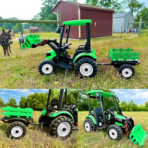 Image of Kidsera 24V Extra-Large Kids Ride On Tractor w /Trailer, Remote Control