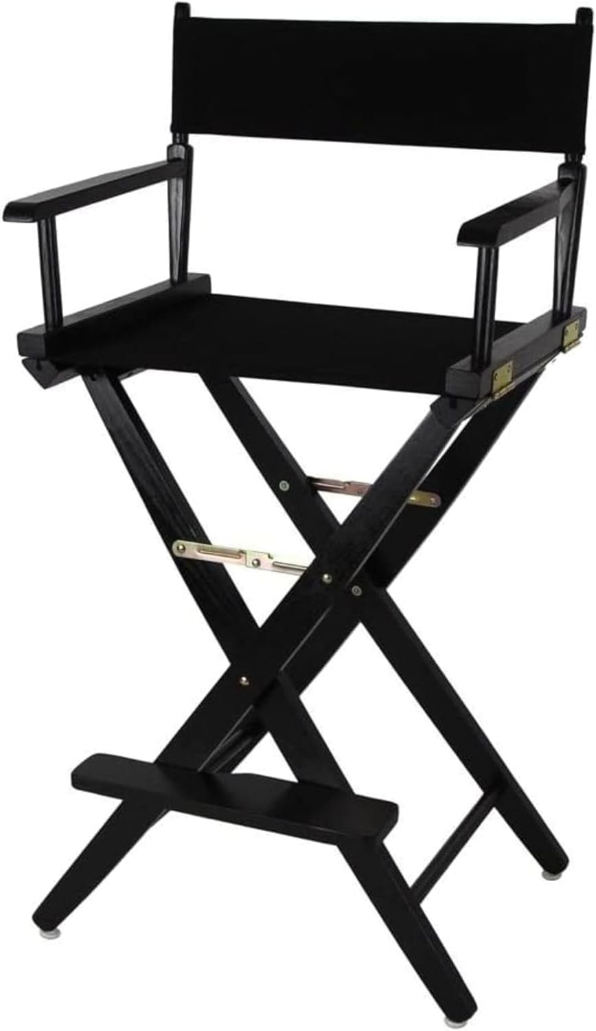 Extra Wide Premium 30" Directors Chair Black Frame Black Canvas Bar Height Folding Tall Seat Comfortable Armrests Portable Wooden Frame Indoor Outdoor Travel Event Furniture